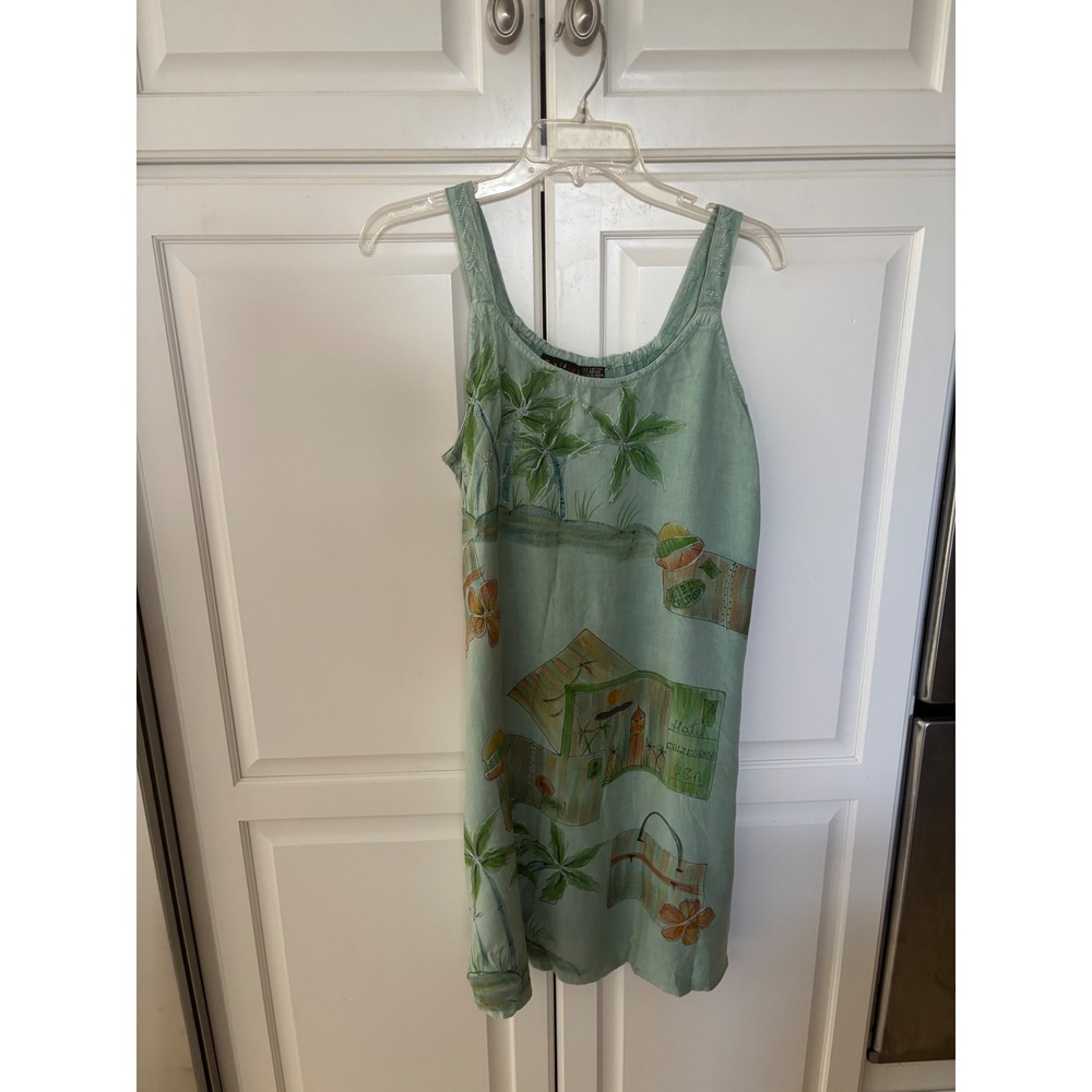 Taya Sun Women Green Tropical Hotel California Beach Sun Dress Sequin Medium